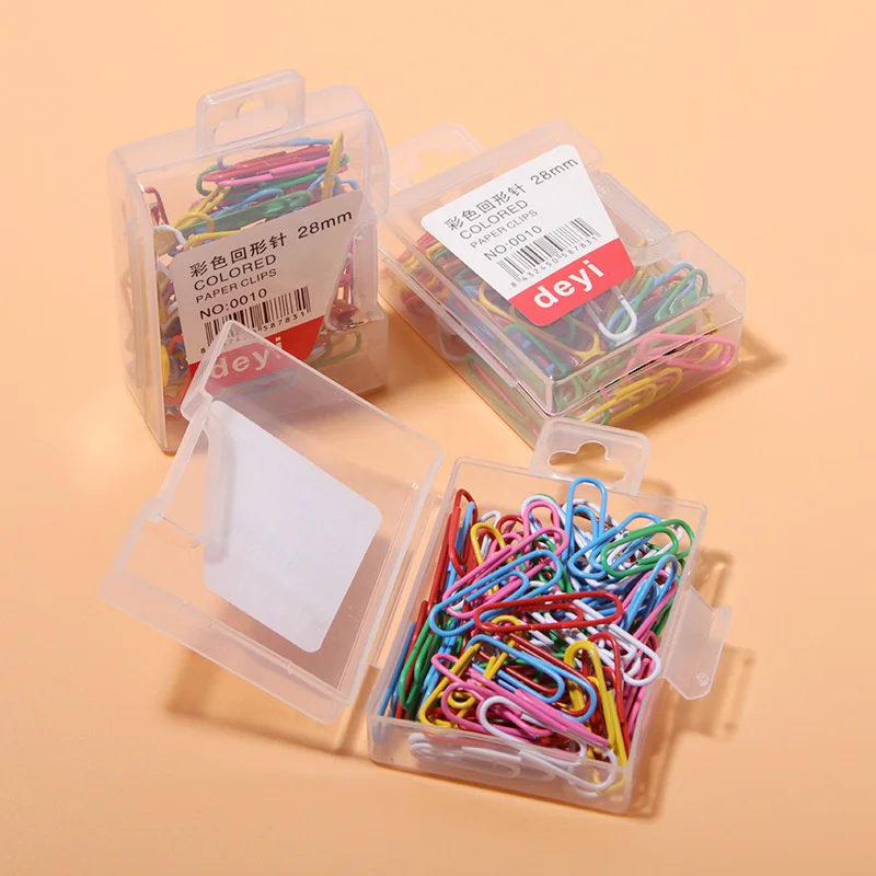 Office Supplies Paper Clips Color Box Metal-coated Plastic Return Needle 28mm Stationery Wholesale