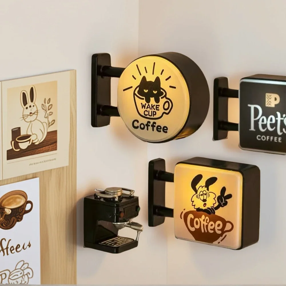 3D Magnetic Fridge Stickers Ornaments Coffee Corner Magnets Light Coffee Machine Decor Luminous Light Box Home Decorative