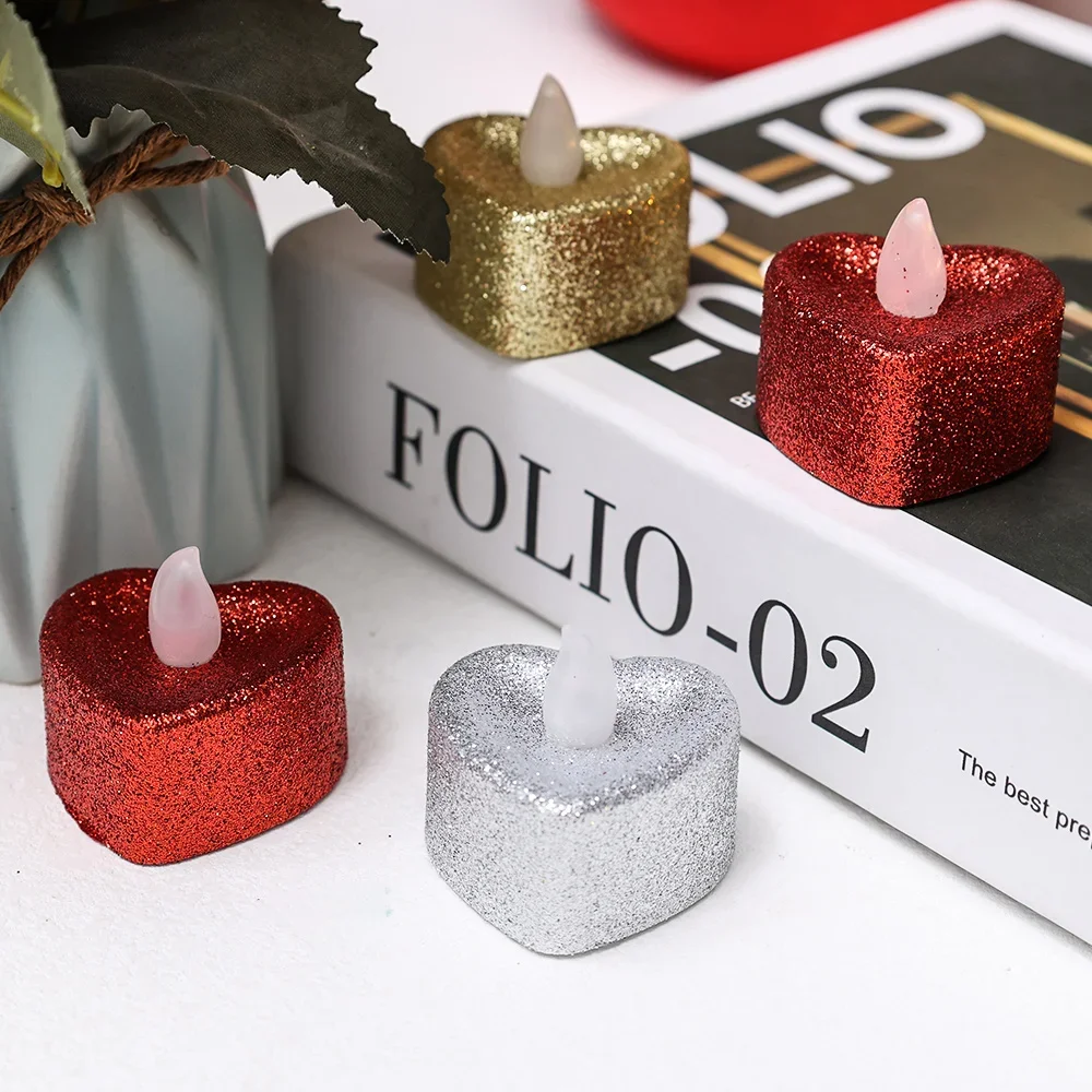 6/3/1Pcs LED Love Electronic Candle Light Wedding Valentine Day Decor Household Home Glitter Romantic Heart-shaped Candle Lamp