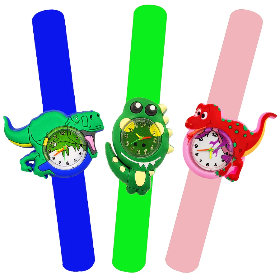 2024 New Cute Cartoon Kids Student Watch 3D Tyrannosaurus Rex Animal Toys Silicone Slap Strap Children's Watch for Boy Girl Gift