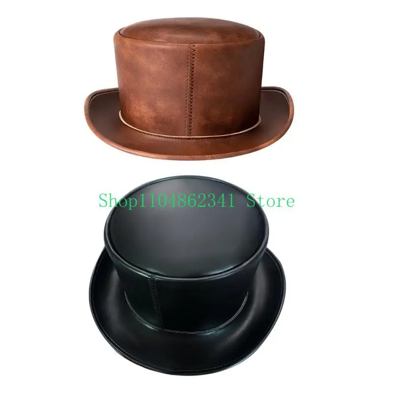 652F Cosplay Magician Top Hat PU Magician Cap Dressing up Accessory for Adult Teens