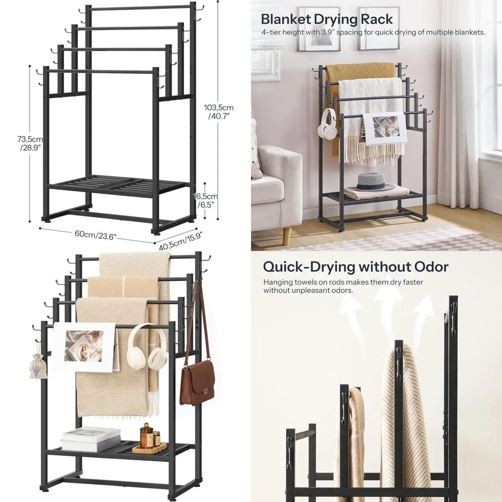 

4-Tier Standing Towel Rack for Bathroom, Blanket Holder, Industrial Style, Black