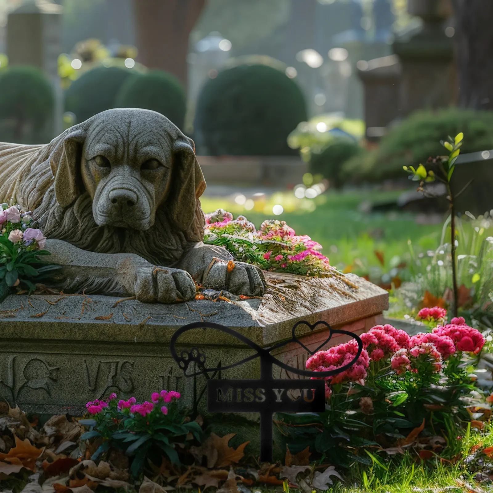 Pet Grave Marker Outdoor Metal Memorial Stake for Dogs Cats Weatherproof Garden Cemetery Memorial Sign Decoration