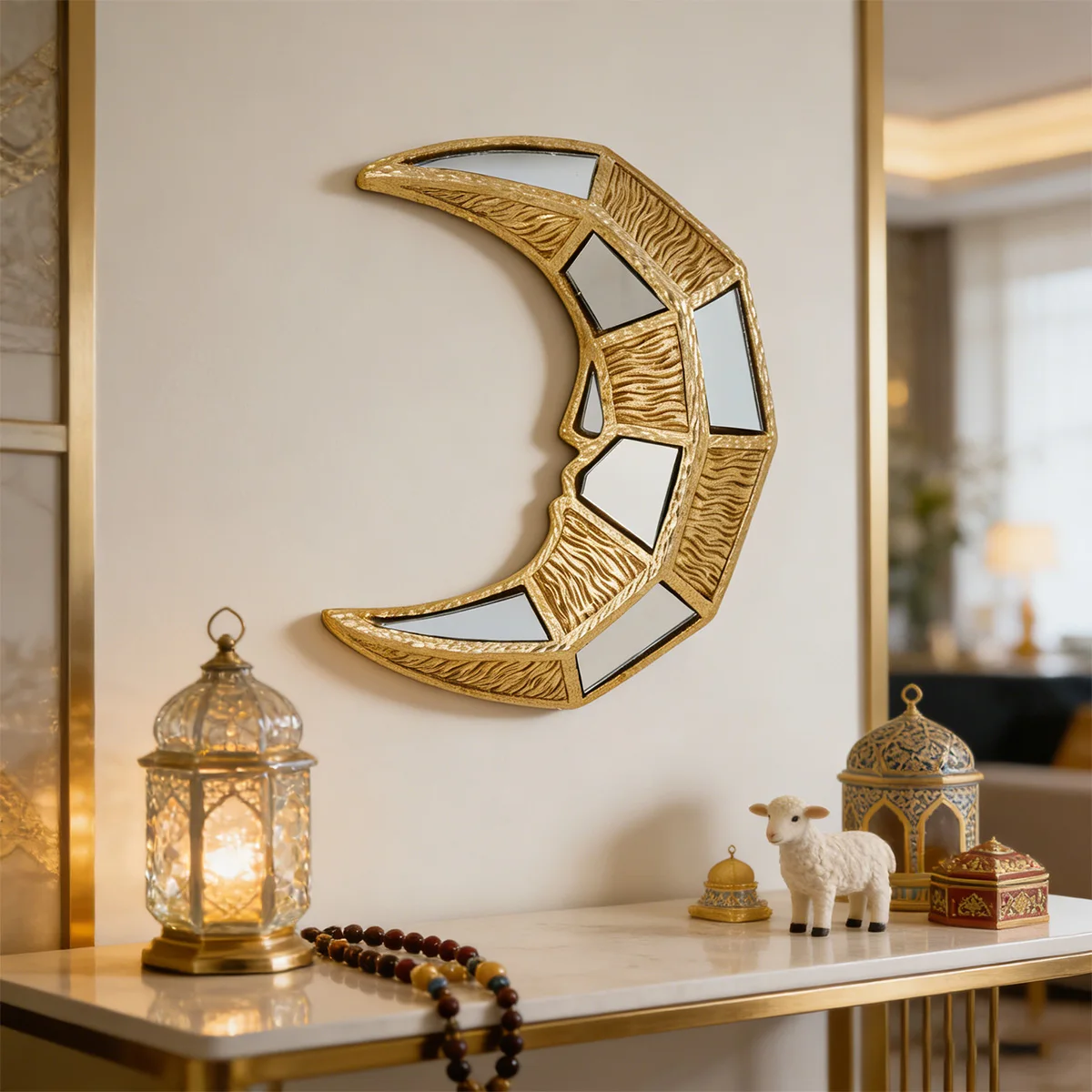 1PC, Creative Modern Striped Crescent Moon Pendant, Suitable for New Moon Decoration During Eid Al-Fitr and Home Decoration