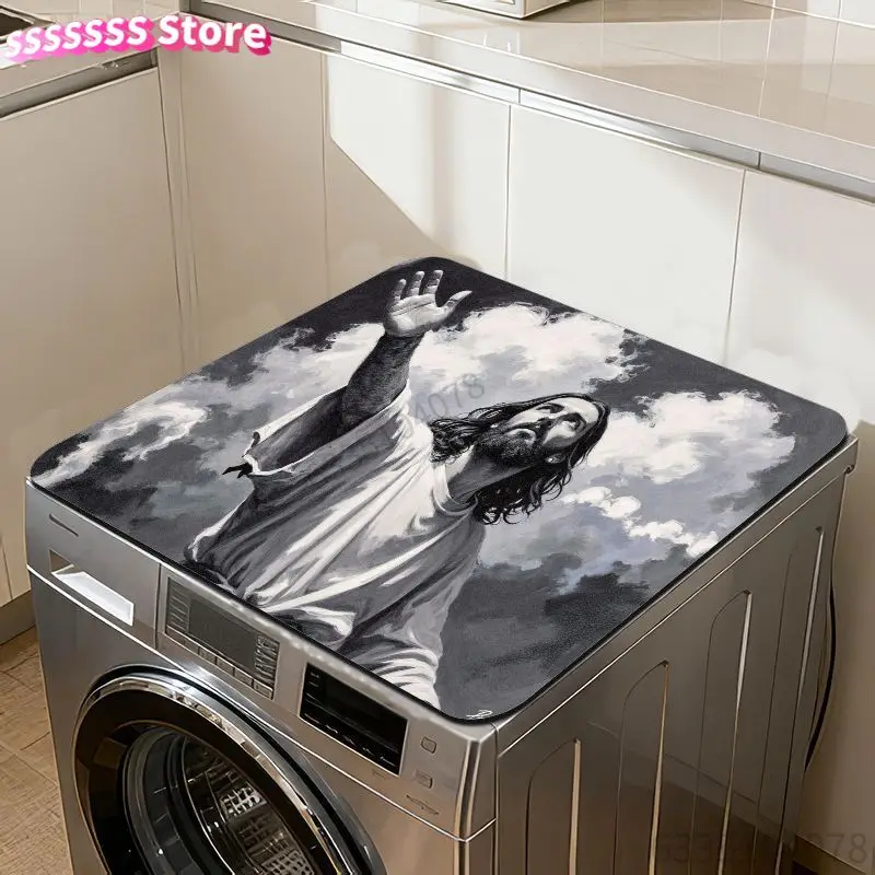 Religious Spiritual Leader Figure Illustration Black White Pattern Polyester Washing Machine Dryer Pad - Soft Durable, Decorativ