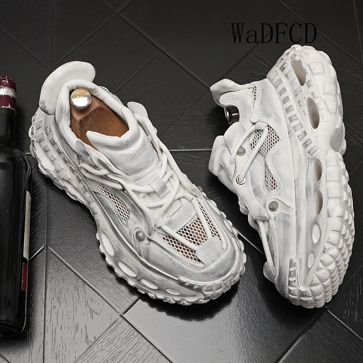 Chunky Sneaker Men Designer Hollow Tire Bottom Sport Shoe Fashion Casual Leather Mesh Breathable Height Increased Platform Shoes