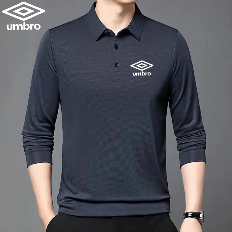 Embroidered Umbro High Quality Men's Long Sleeved T-shirt Summer Business Casual Sports Lapel Breathable Polo Shirt For Men