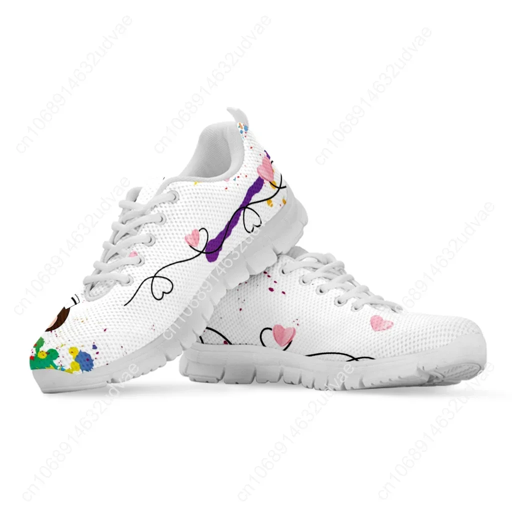 White Nurse Girl Love Pattern Women Lace Up Sneaker Fashion Tie Dye Printing Flat Shoes For Ladies Zapatillas Hot