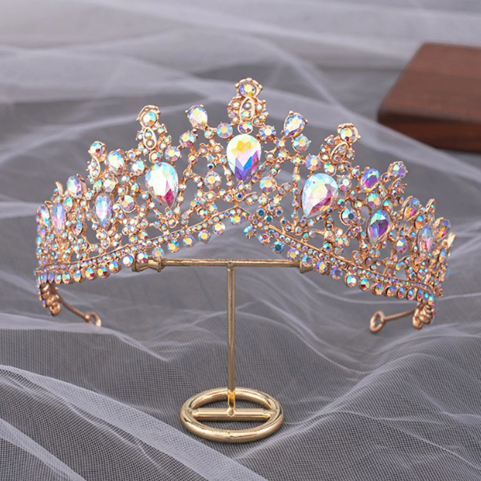 Bride Rhinestone Crown Wedding Tiara Non-slip Wear-resistant Lady Headdress for Masquerade Ball Banquet Cosplay view 3