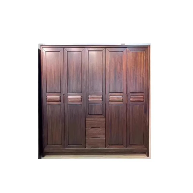 Chinese-style all-solid wood wardrobe North American walnut simple four-door five-door door wardrobe Wooden storage locker
