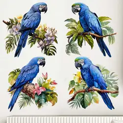Hyacinth Macaw Parrot Watercolor Wall Stickers Bedroom Kids Room Mural Animals Home Decor Self-adhesive Wallpaper M937