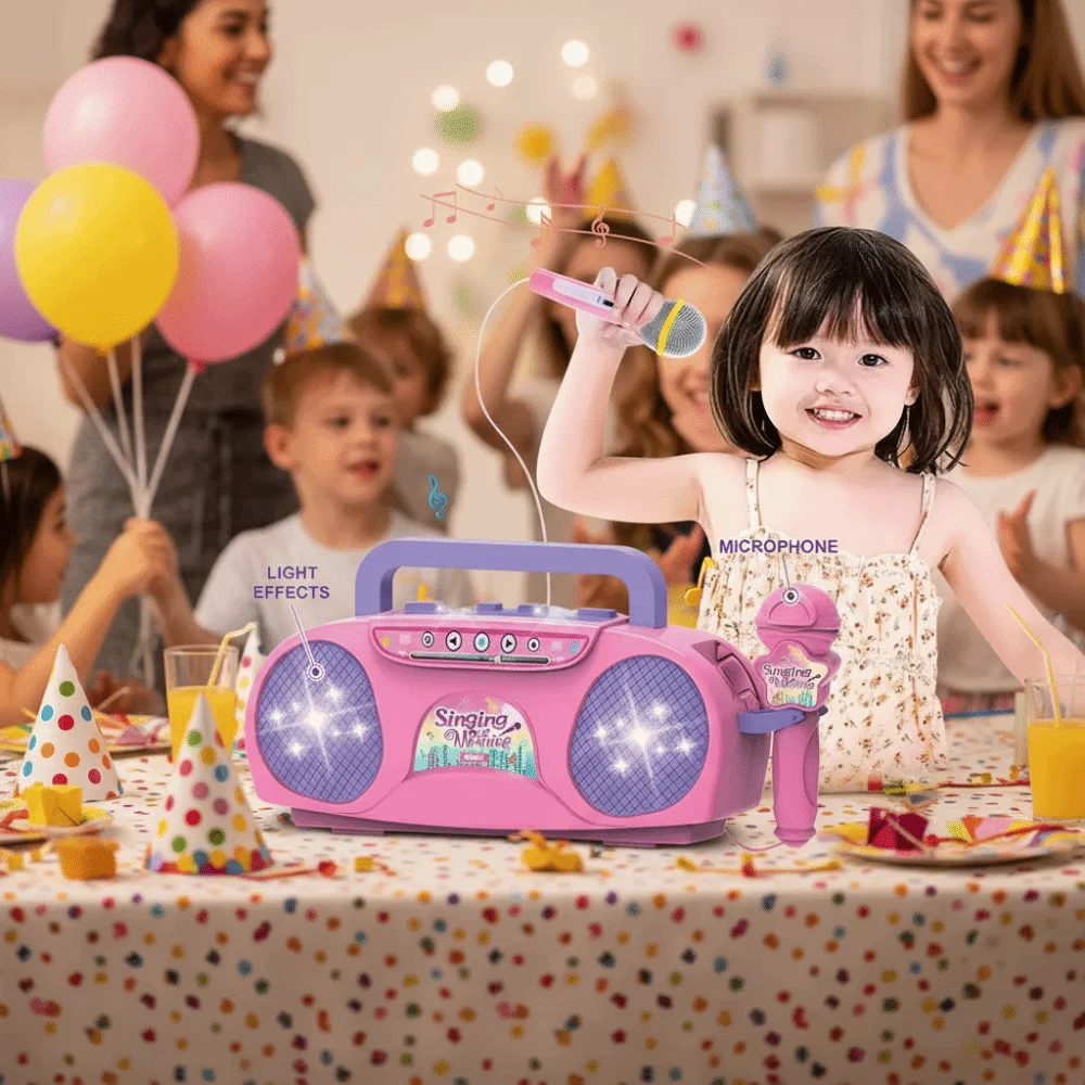 Tragbare drahtlose Karaoke Kinderspielzeug Connect Phone Kunststoff-Gesangsmaschine mit Licht Musikinstrument Party
