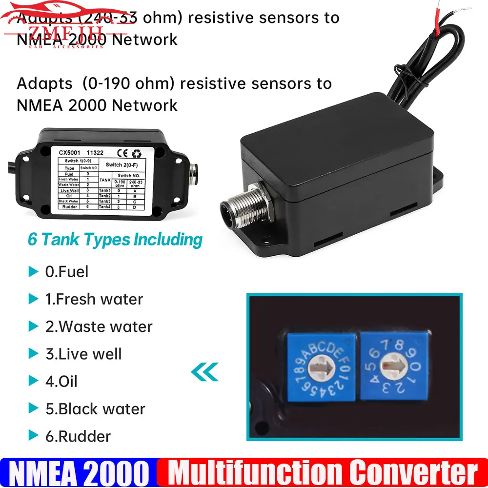 Convertitore multifunzione NMEA 2000 0-190 Ohm 240-33 Ohm Convertitore acqua salta/pozzo vivo/olio per sensore marino yacht barca 9-32V