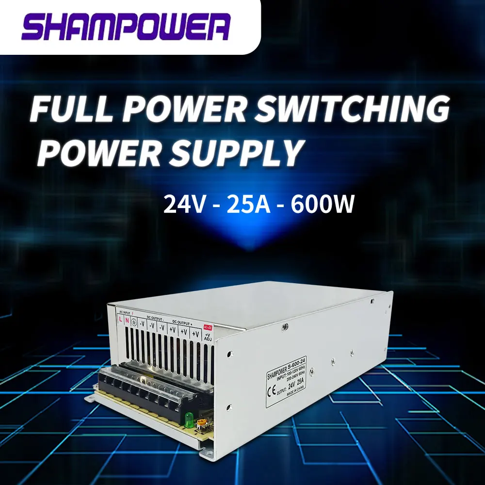 

DC 24V 25A 600W Драйвер импульсного источника питания Трансформаторы AC 110V220V To DC 24V для светодиодных ленточных светильник Лей