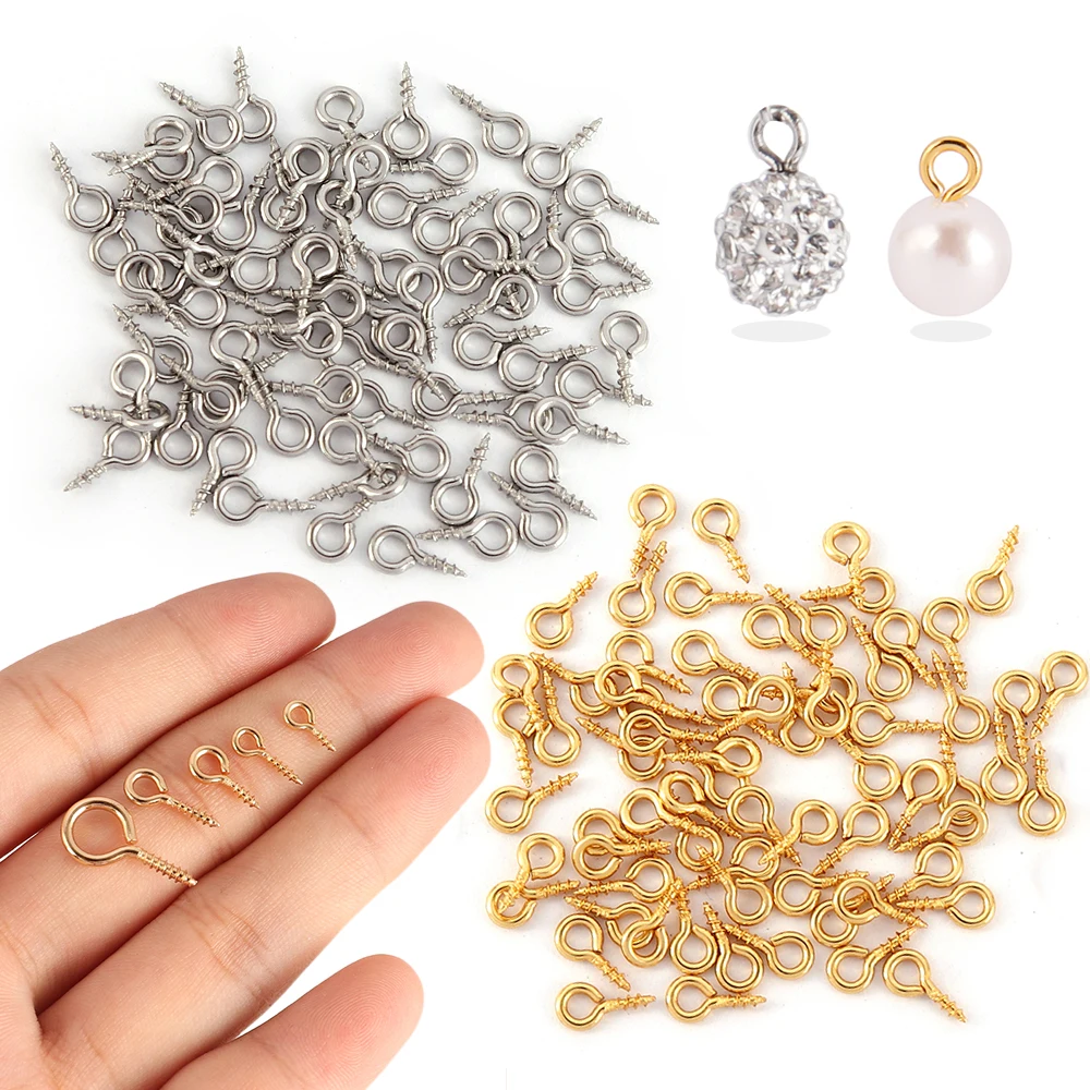 50Pcs Stainless Steel Eye Pins Keychain Hook Eye Pins Mini Eyelets Screw Pendants Threaded Pin for DIY Jewelry Making Supplies