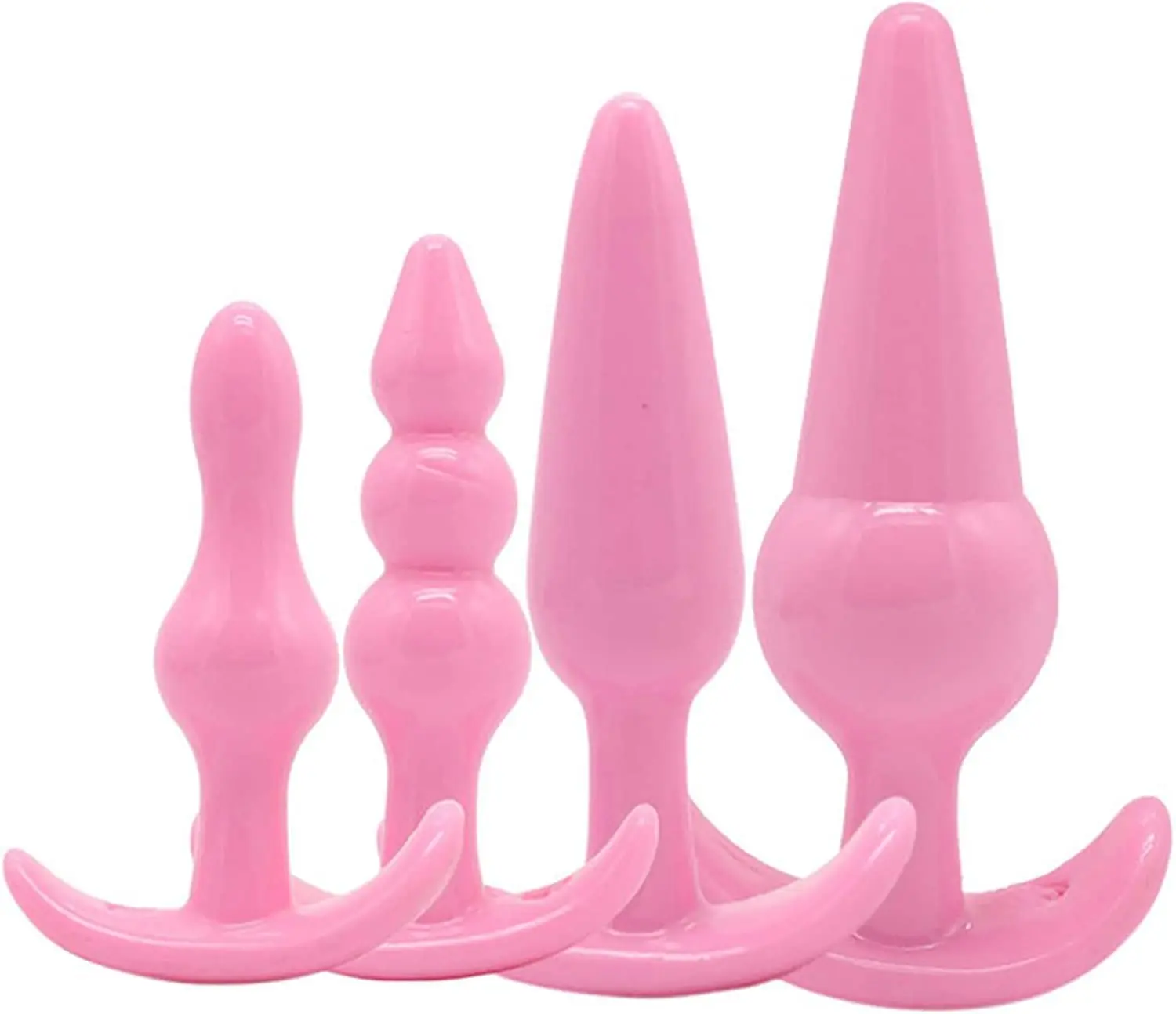 

Pack of 4 Pink Silicone Butt Plugs Training Set, Anal Sex Toys Starter Kit for Starter Beginner Men Women Couples Flared Anchor