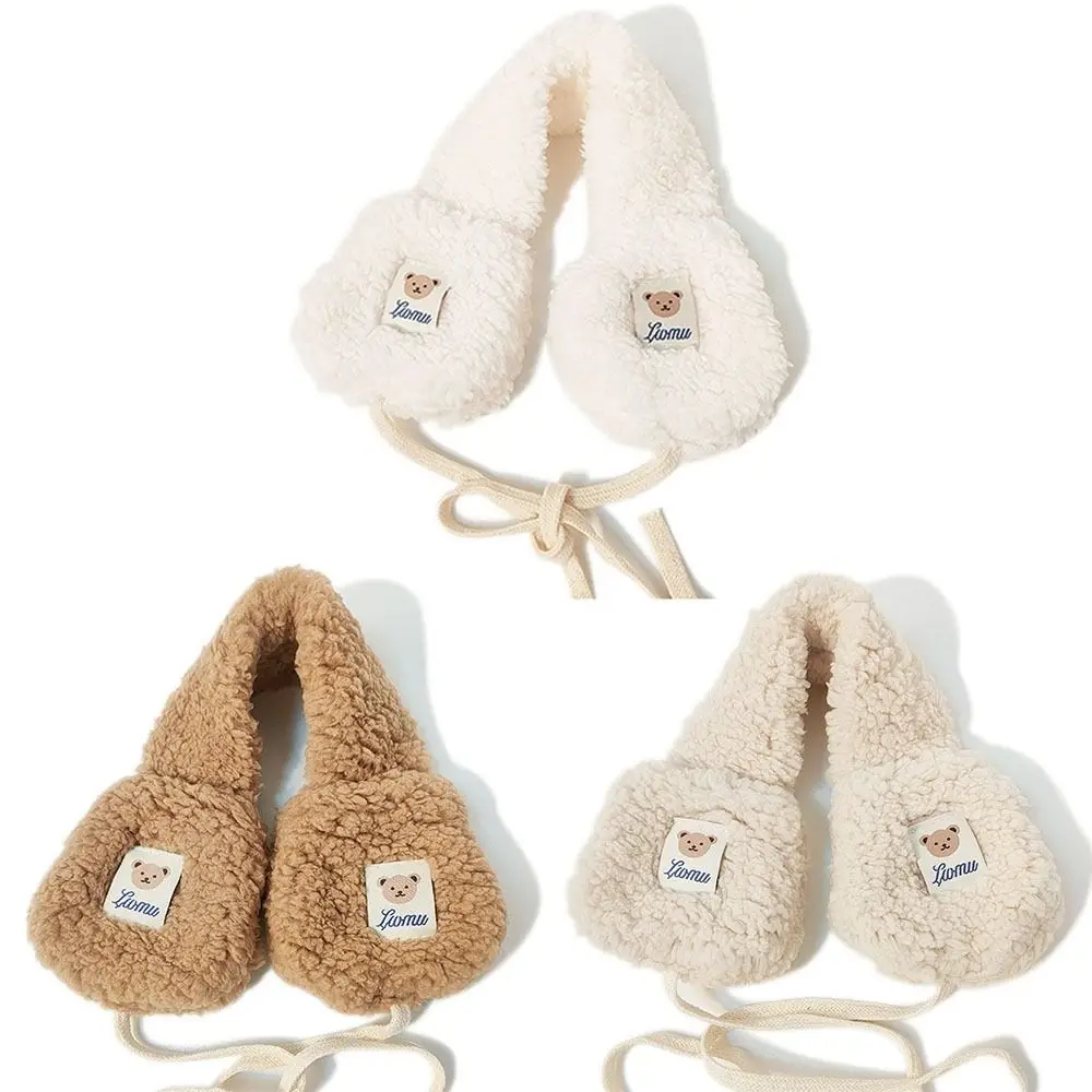 Fashion Cute Bear Tie Earmuffs Windproof Cold Protection Ear Warmer Foldable Outdoor Riding Ear Cover Winter
