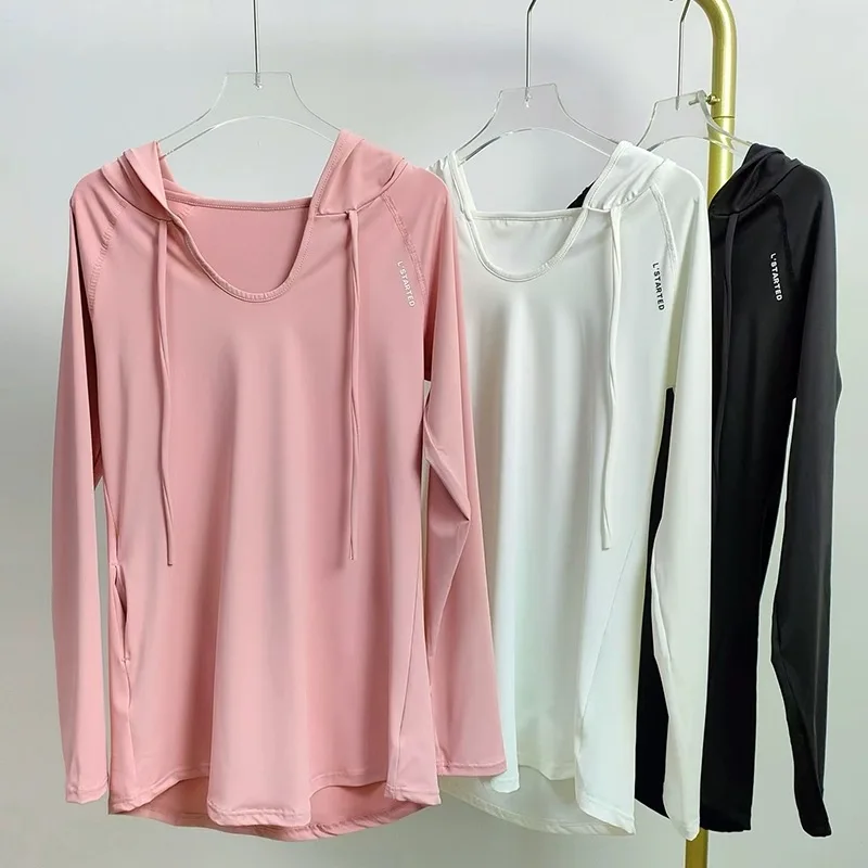 

Spring Long-Sleeve Yoga Wear Women’s Loose-Fit Sports Top Mid-Length Plus-Size Casual Hooded Running Fitness Sweatshirt