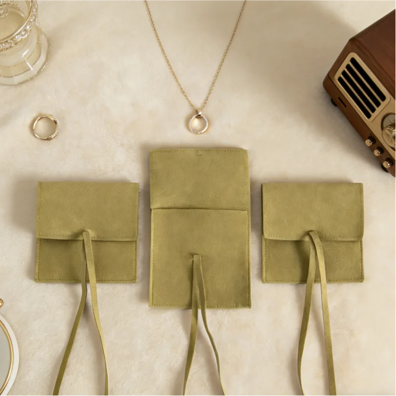 

5pcs Luxury Microfiber Suede Jewelry Bag with Velvet Ribbon Envelope Flip for Necklace Bracelet Bangle Gift & Storage Packaging