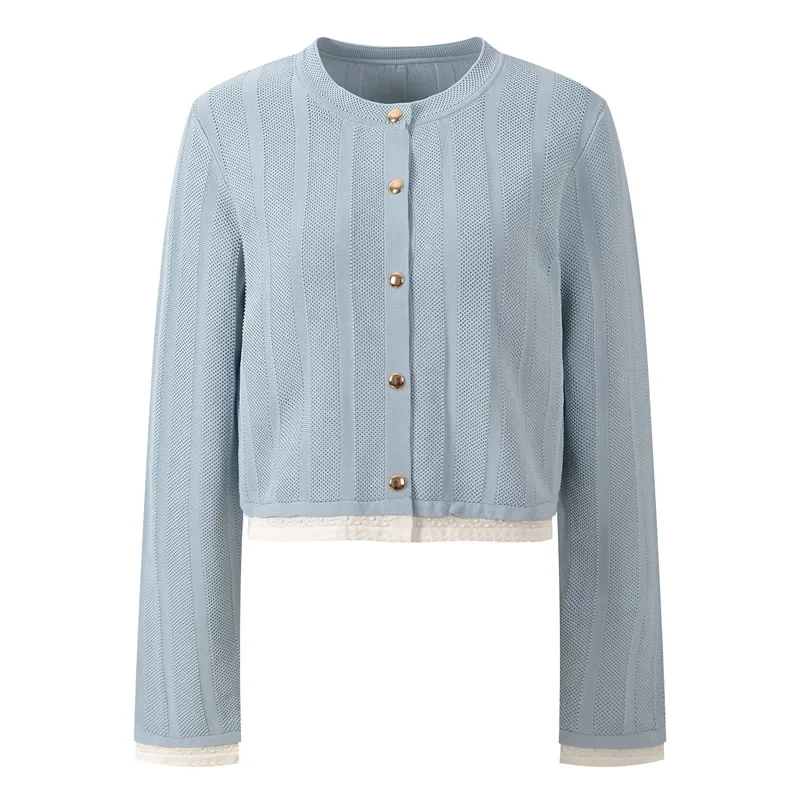 Women O-Neck Knitting Cotton Tops Button Long Sleeve Tops
