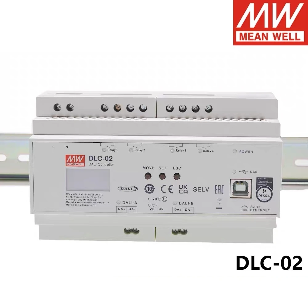 MEAN WELL DLC-02 DRC-02-KN DALI Multi-master Digital Lighting Controller with BUS Channels Support Dali2 Device Power Supply