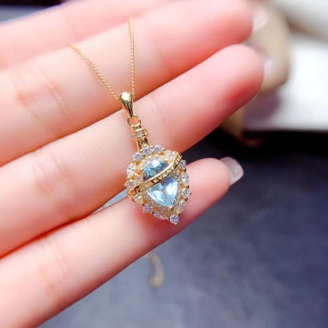 FS 6*9 Natural Topaz Real S925 Sterling Silver Pendant Necklace Fine Wedding Charm Fashion Jewelry for Women MeiBaPJ