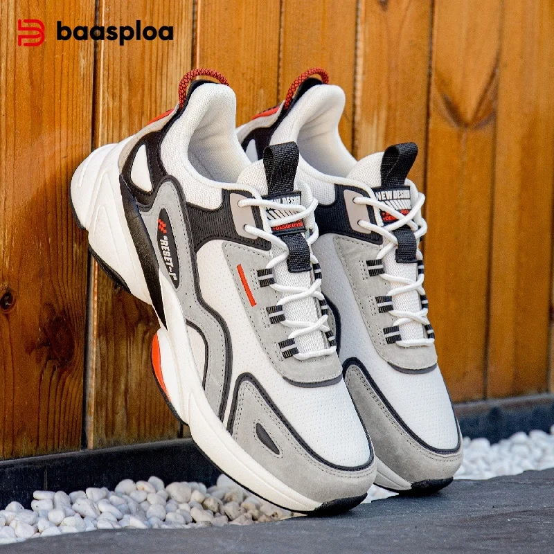 Baasploa Sneakers Men Running Shoes Non-slip Breathable Casual Walking Shoes Comfortable Leather Sneakers Male Waterproof Shoes
