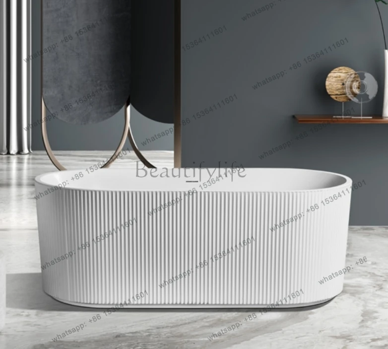 

yj58 Striped Design Groove Fluted Freestanding White Surface Bathtub Free Standing Bath Tub