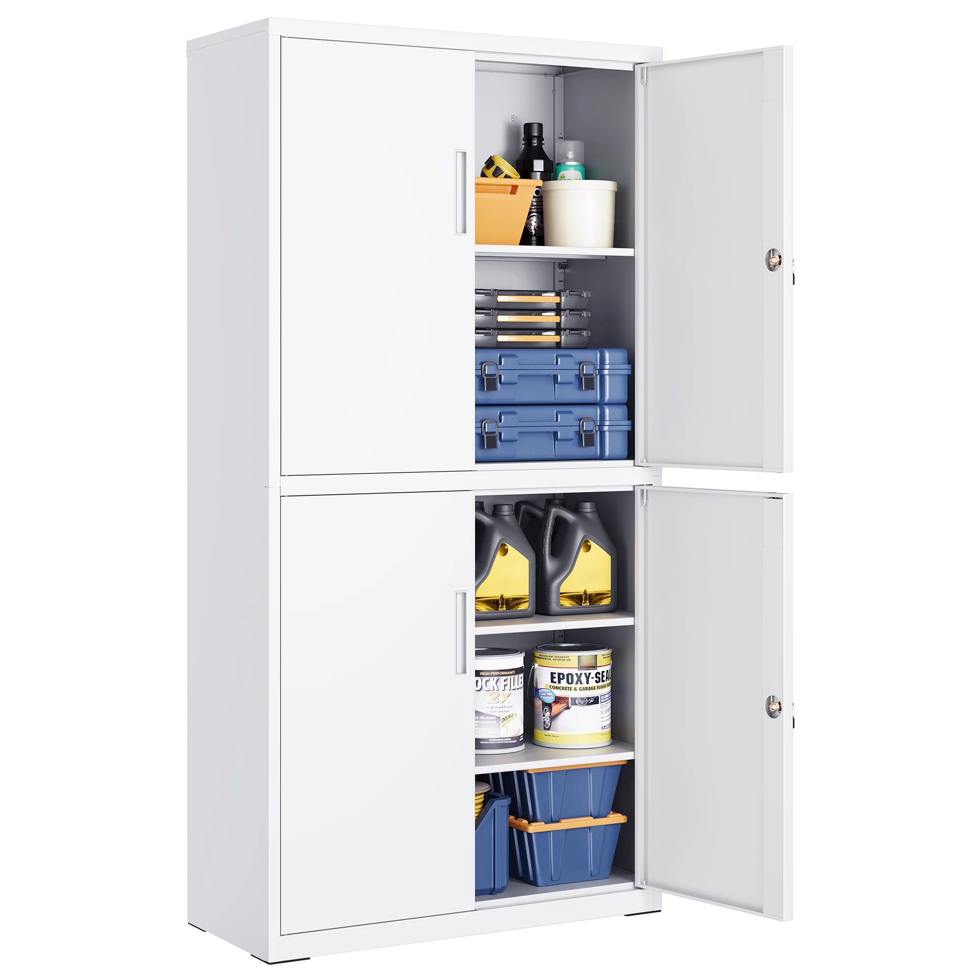 SONGMICS archiefkast, multifunctionele kledingkast, kantoorkast, met 4 deuren en 5 niveaus, 40x80x180 cm, 2 sloten