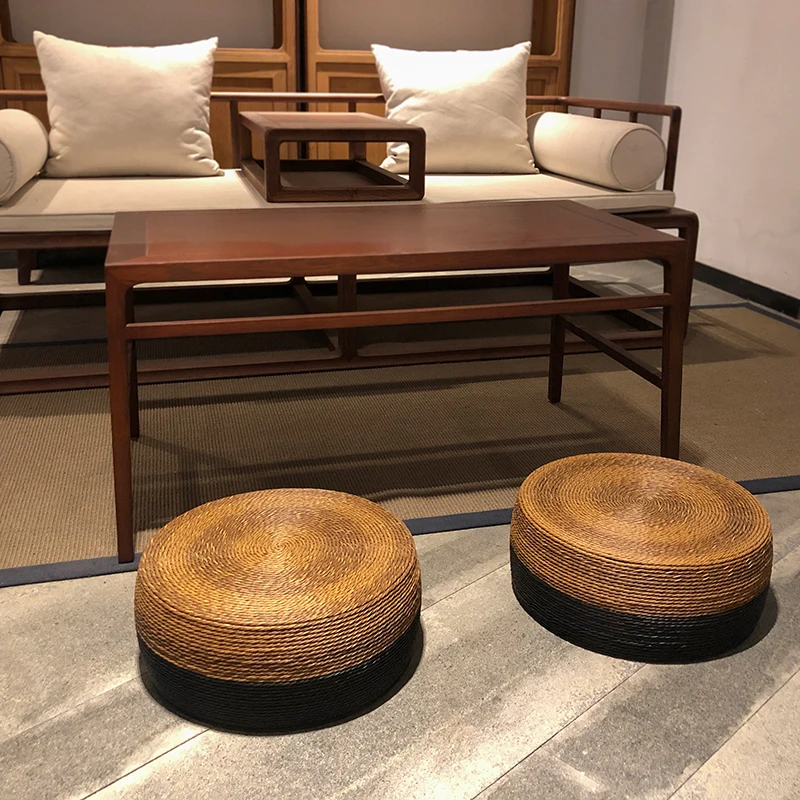 New Chinese style Futuan rattan woven footstool with low piers