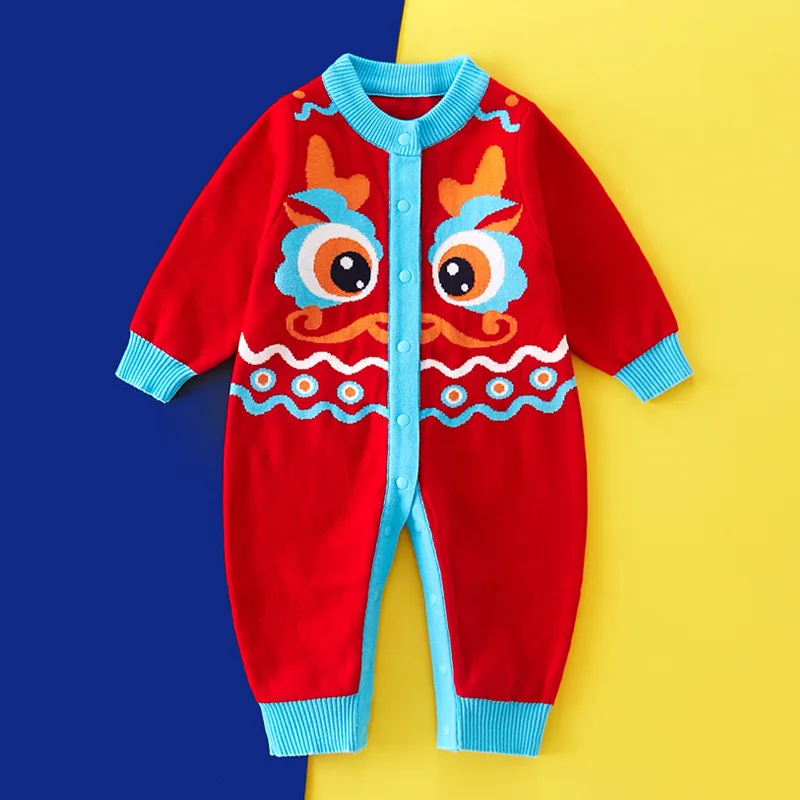

Autumn Winter Baby Rer Sweater Dragon Year Newborn Cling Suit Baby National Trend Festive Outdoor Wind Cotton Thiened