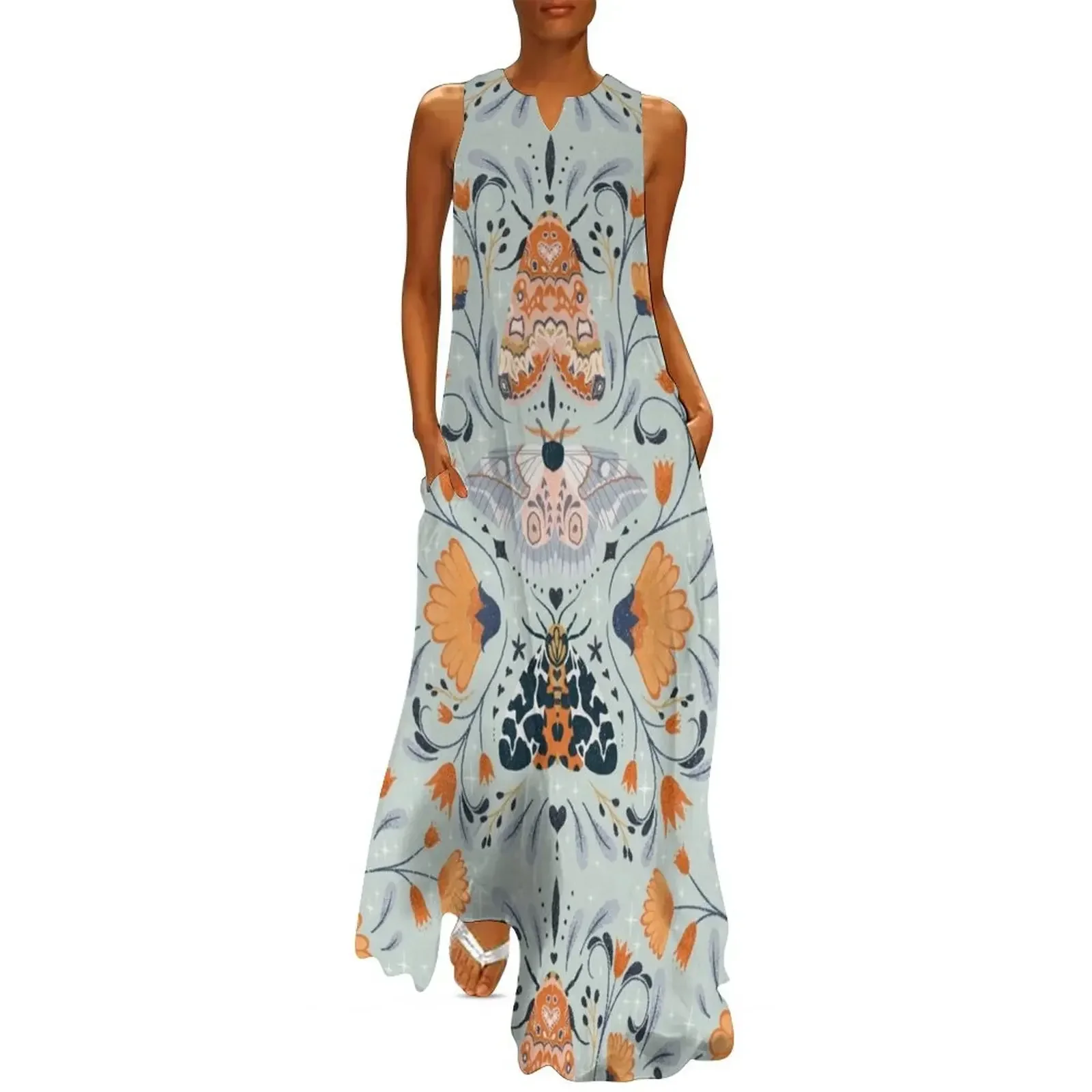 

Floral Moths Mint Long Dress summer dresses for women 2025 party dresses women Women's summer dresses party woman Dress