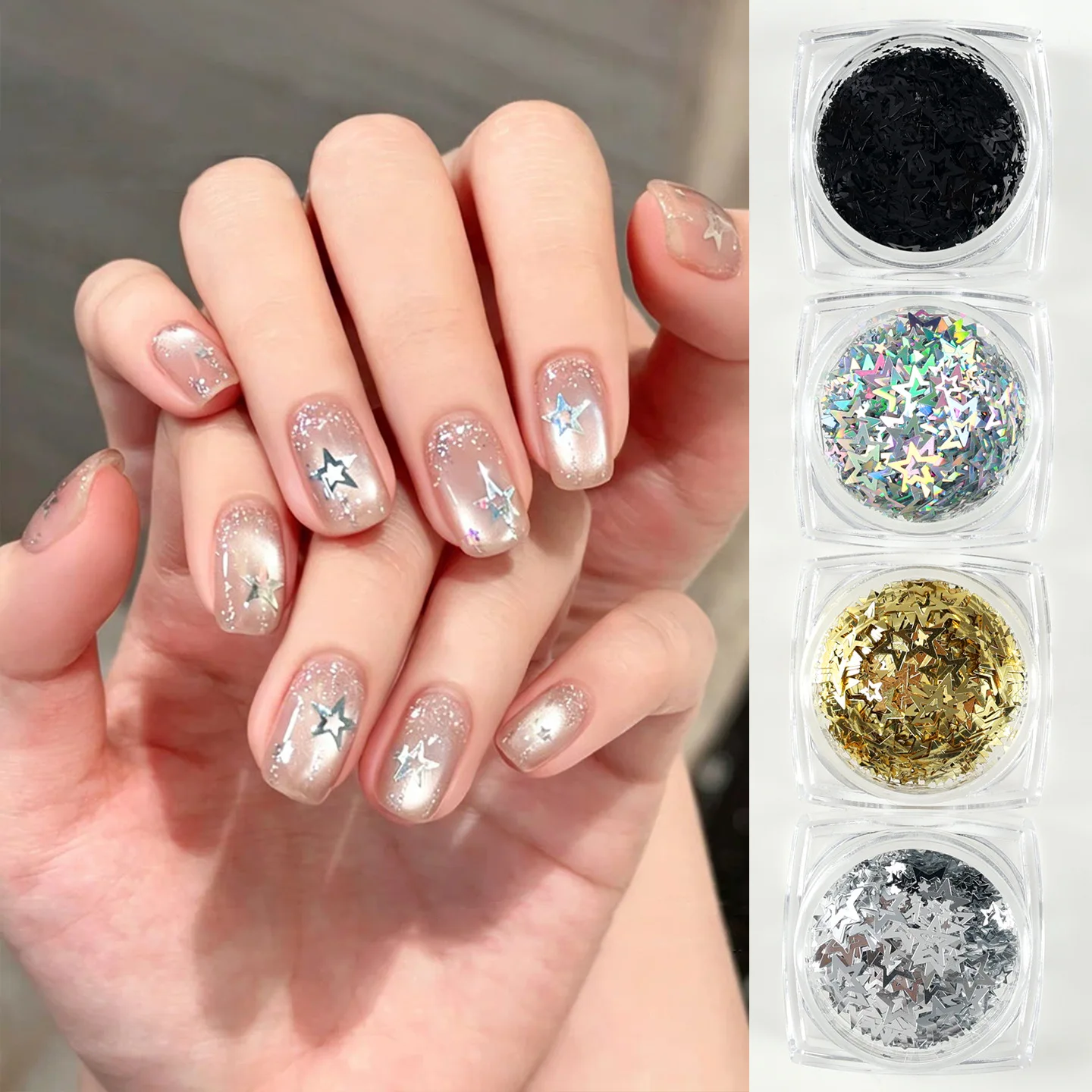 2 Pcs Hollow Pentagram Acrylic Nail Art Sparkle Sequins Stars Decals Accessories For Nails Decoration Manciure Decor Supplies 2