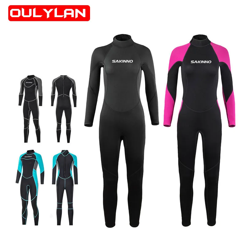 

Oulylan Women 3MM Neoprene Wetsuit One-piece Snorkeling Swimming Surfing Diving Suit Long Sleeves Cold Proof Ladies Swimsuit