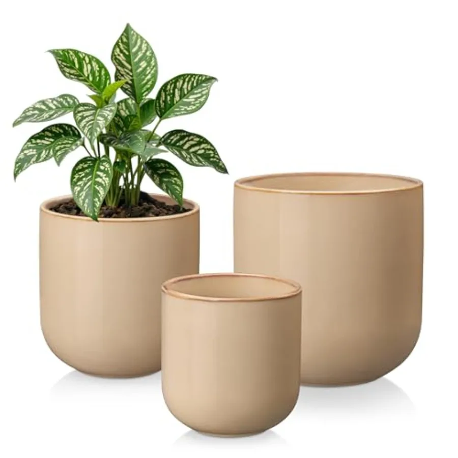 

Набор из 3 керамических горшков для растений (6+8+10 дюймов) с дренажными отверстиями, современные кашпо для комнатных растений