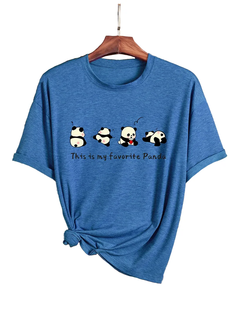 

Custom design logo Cute Panda English letter print Street fitness loose comfortable home casual multi-purpose women's T-shirt
