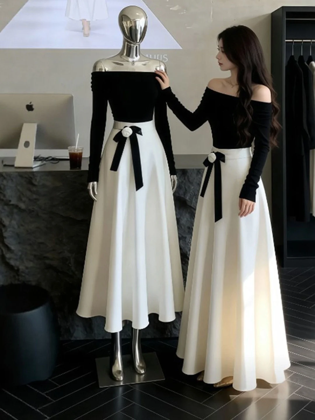 

Faionable Korean Sle One oulder Top And f Skirt Two Piece Set Ele Spring Collection Comfortable Cotton Material