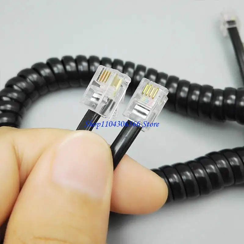 02DD RJ91 4-Core Landline Telephone Curved Wire Cable 4P4C Phone Handset Handle Line 6Ft/1.85m