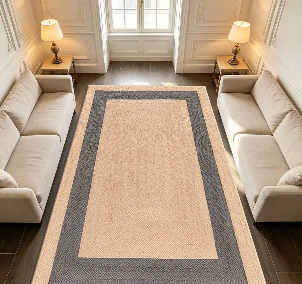 Minimalist Double Border Area Rug Solid Tone Simple Modern Home Decor Carpet for Entryway Living Room
