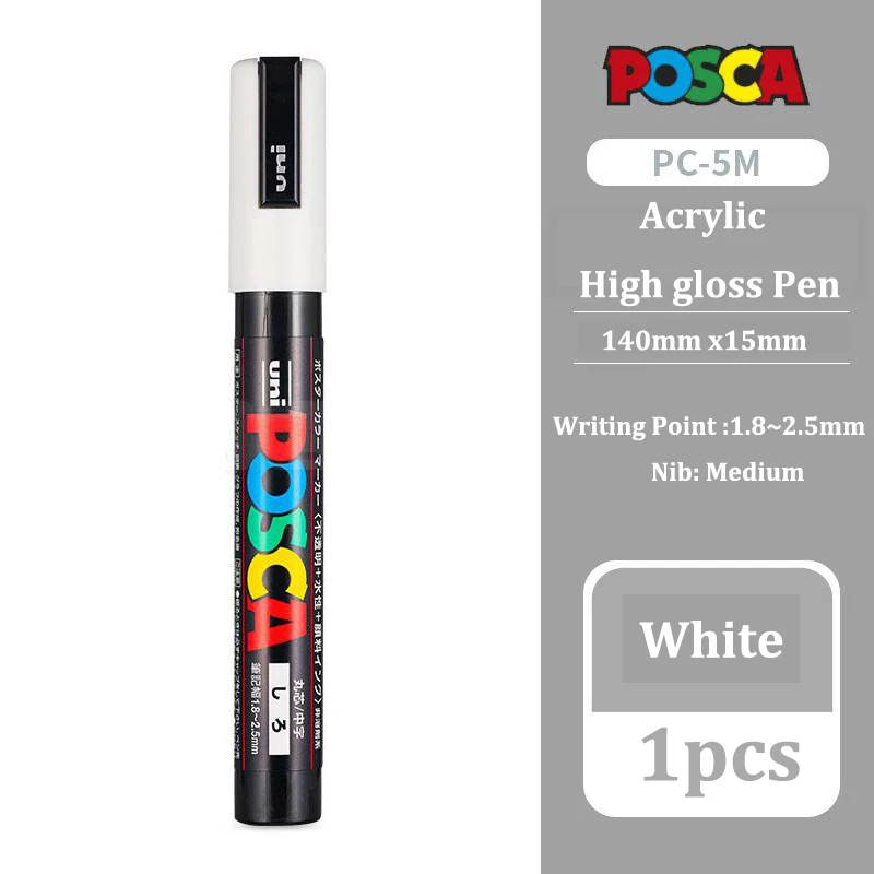 Uni Posca Weiße Marker, wasserfester Permanent-Farbstift aus Acryl, PC-1M, 3M, 5M, POP-Poster, Werbung, Kunstbedarf, Posca Marcadores