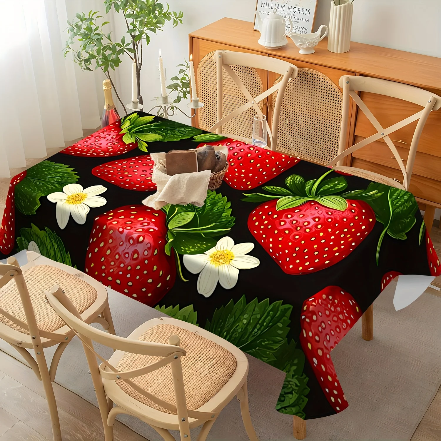 One piece of strawberry-pattern tablecloth - Durable polyester rectangular tablecloth, suitable for indoor/outdoor use, yzb