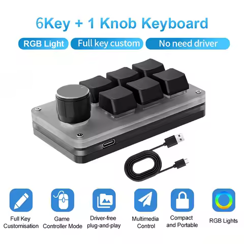 6 Keys 1 Knob Mini Macro Mechanical Keyboard USB RGB Gaming Custom Programming Knob Portable Custom Switch For Photoshop Laptop