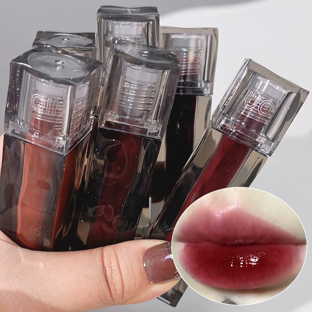 Dark Red Brown Jelly Mirror Lip Gloss Lasting Water Light Glass Non-stick Cup Pink Lip Glaze Liquid Lipstick Moisturizing Makeup