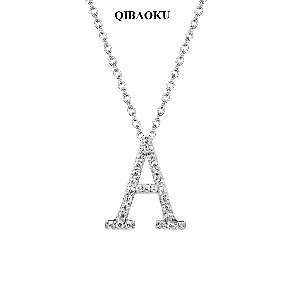 QIBAOKU D VVS1 Color Moissanite Letters Necklace Pendant 100% S925 Sterling SIlver for Women Man Jewelry Accessories Gift 2026