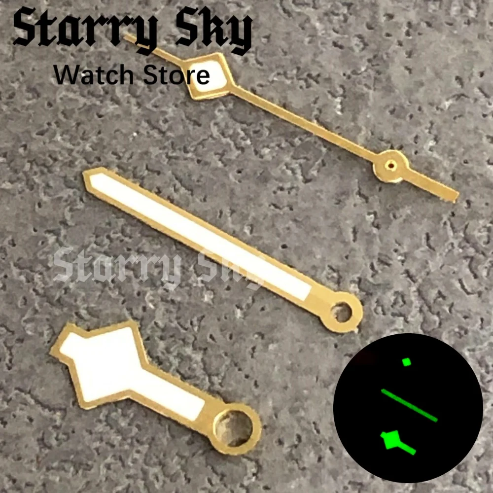 Jarum Jam Tangan Berkualitas Tinggi Warna Putih Hijau/Emas dengan Luminous Hijau Cocok untuk Aksesori Jam Tangan Gerakan Otomatis NH35A