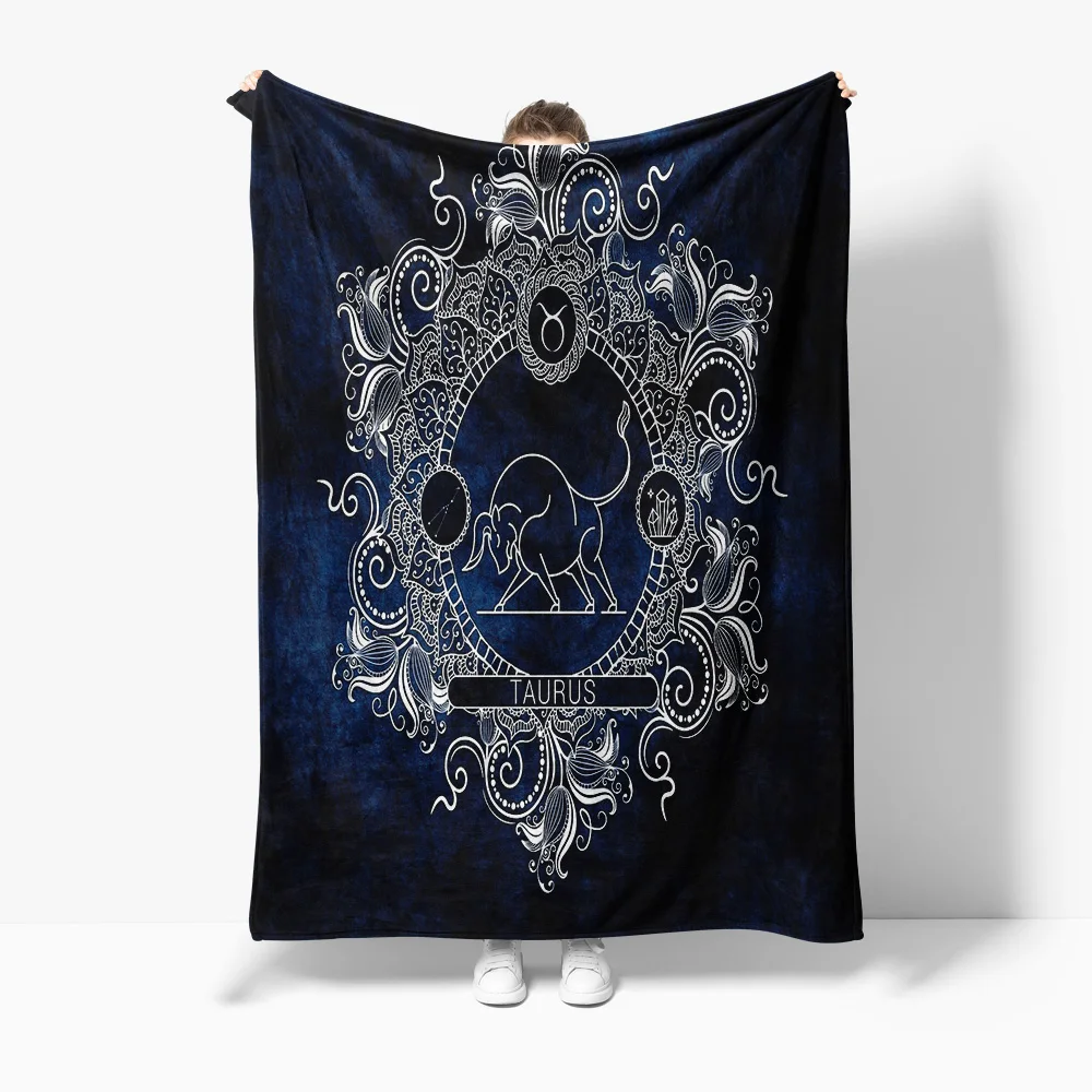 

Boho Style Fleece Blanket with Zodiac Bull Print Decorative Throw Blanket for Sofa Bed Room Decoration Gift