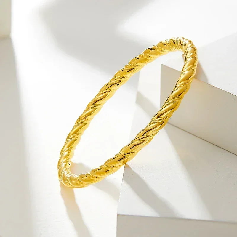 999 24K الذهب الأصفر الإسورة 3D الذهب حبل الإسورة الأزياء الإسورة 6G #2