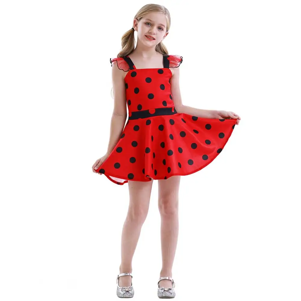 Girls Polka Dots Ladybugs Dress Up Cosplay Costume Birthday Gift Halloween Christmas Fancy Party Outfit