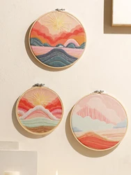 3 Pcs Colorful Circular Bamboo Circle Landscape Wall Decorations Room Bedroom Decors Aesthetic Boho Home Decoration Crafts Gifts