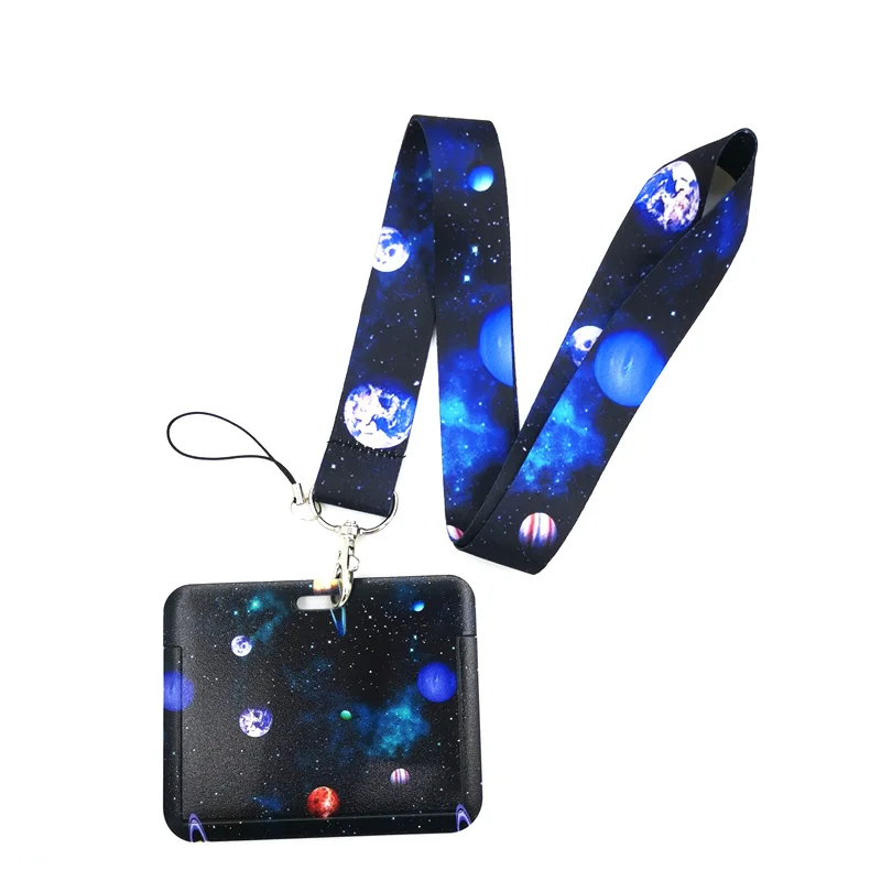 Universe Moon Space Key lanyard Car KeyChain ID Card Pass Gym Mobile Phone Badge Kids Key Ring Holder Jewelry Decorations